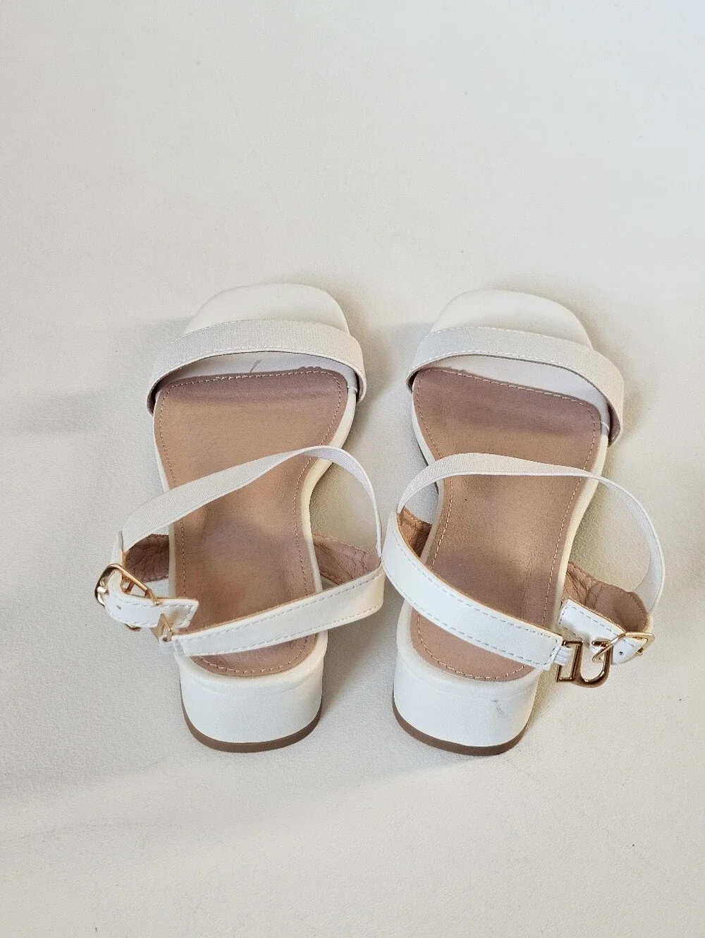 White Double Strap Low Block Heel Girls Sandals Girls EU 38 US 6 Dress Shoes